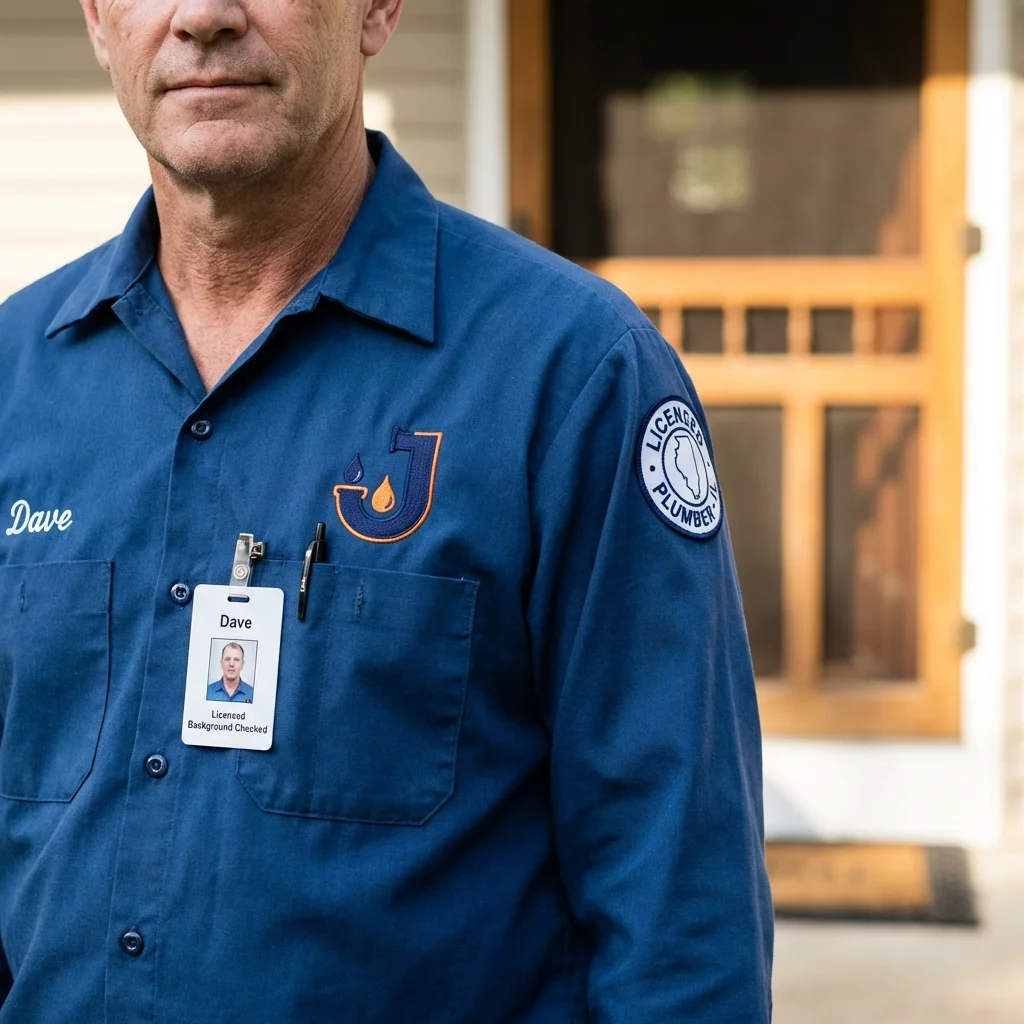 Licensed plumber showing ID badge in Greenville, MI